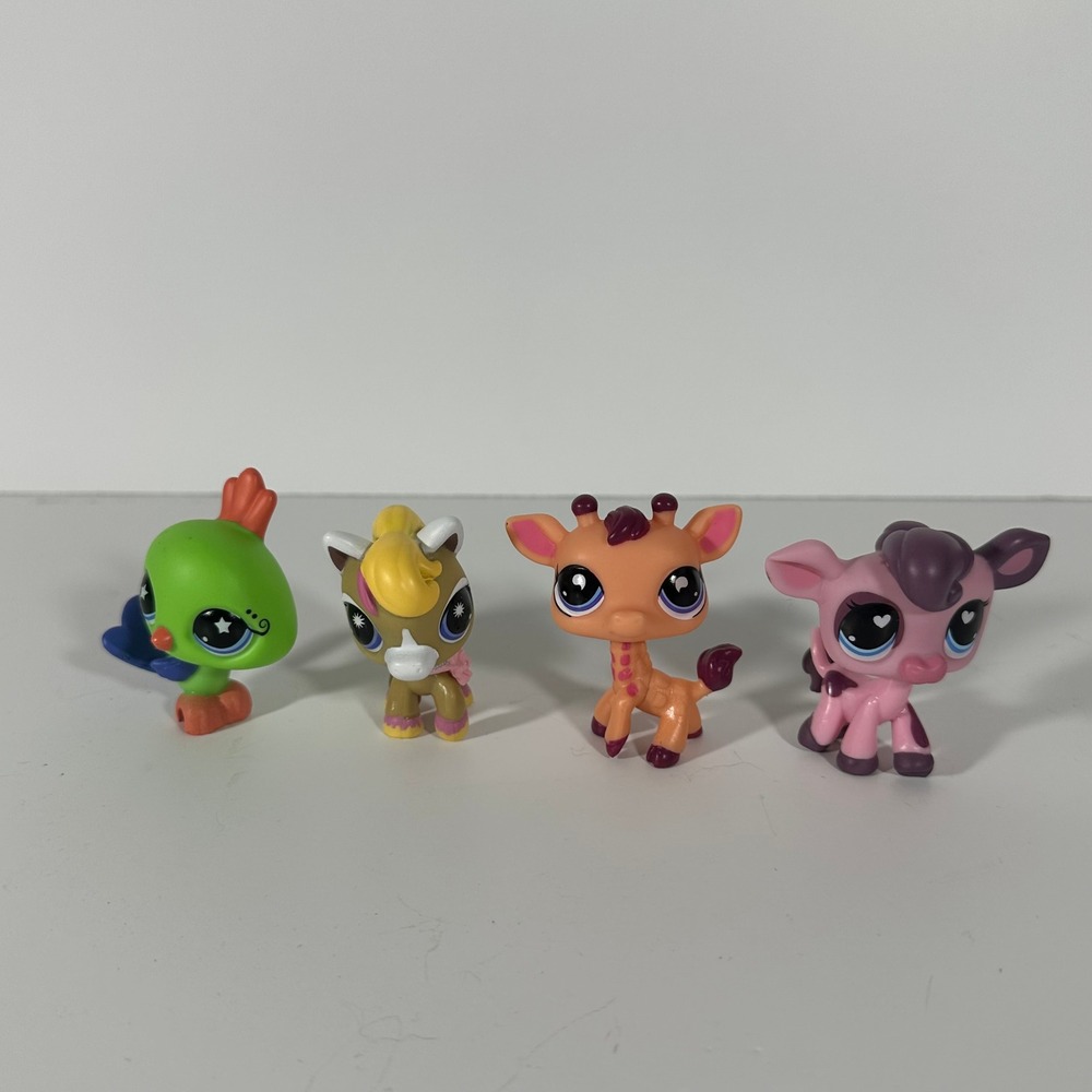 Littlest Pet Shop G7 Lot of 4 Bird Horse Giraffe Cow Hasbro LPS Figures